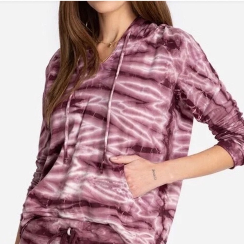 Johnny Was Calme Pink Burgundy Streetwear Tie Dye Fleece Pullover Hoodie Size M